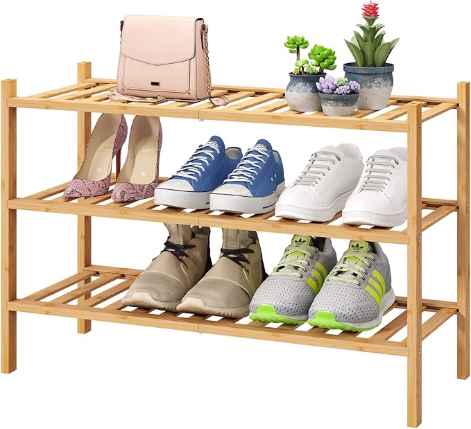 3-Tier Free Standing Shoe Racks, Bamboo Wood Shoe Rack for Entryway & Closet, Beautiful | Natural | Functional | Sturdy Shoe Rack