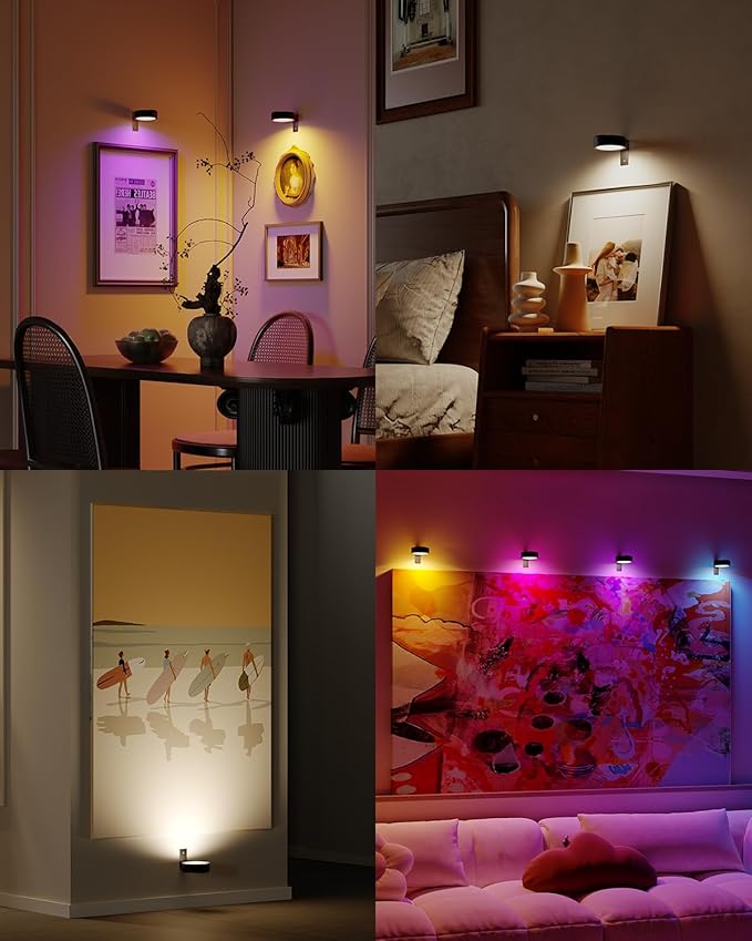 Wireless LED Picture Lights for Wall Art, 3 Pack 2600mAh USB Rechargeable Frame Lights for Paintings Remote Gallery Wall Light Battery Operated Picture Spotlight for Poster Accent Photo Display Decor