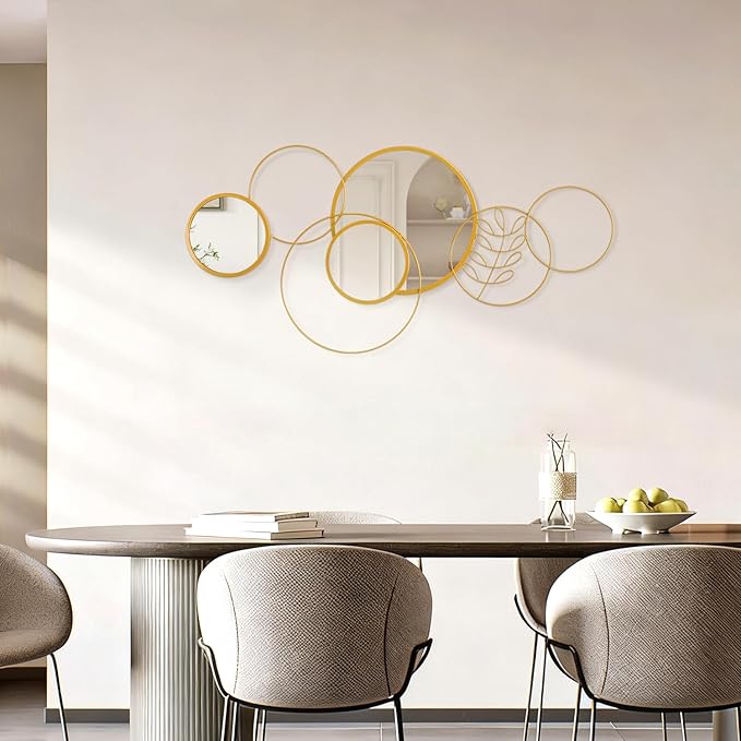 Gold Wall Mirror Set, Wall Mounted Round Metal Framed Mirror Circle Modern Decorative Mirrors for Living Room Bedroom Bathroom Entryway 16x32 Inch Home Decor