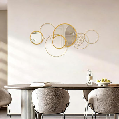 Gold Wall Mirror Set, Wall Mounted Round Metal Framed Mirror Circle Modern Decorative Mirrors for Living Room Bedroom Bathroom Entryway 16x32 Inch Home Decor