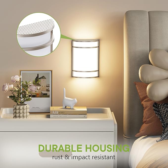 LED Indoor Wall Mount Light Fixture, Brushed Nickel Wall Sconce Lighting, 3000K 4000K 5000K Adjustable, Half Cylinder Hallway Light Fixture for Living Room Bedroom Porch 2 Pack