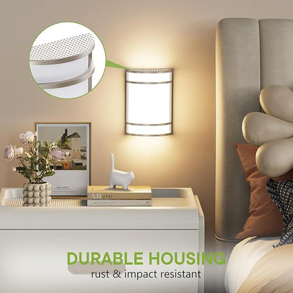 LED Indoor Wall Mount Light Fixture, Brushed Nickel Wall Sconce Lighting, 3000K 4000K 5000K Adjustable, Half Cylinder Hallway Light Fixture for Living Room Bedroom Porch 2 Pack