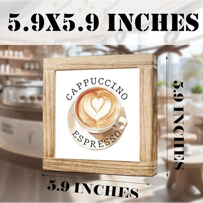 Coffee Decor sign Cappuccino Espresso Handmade Wooden Coffee Sign Rustic Cafe Wall Art For Kitchen Bar Office Decoration Gift For Coffees Connoisseurs Vintage Style Wood Cafe Decor 5.9x5.9 Inch