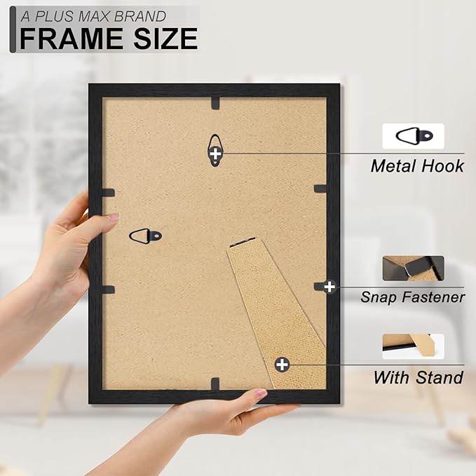 A PLUS MAX Black 8.5 x 11 Frame Set of 6, Engineered Wood Frame with Wood-grain for Display 8.5 by 11 Document Award Certificate Wall and Tabletop - 6 Pack/Black/8.5x11