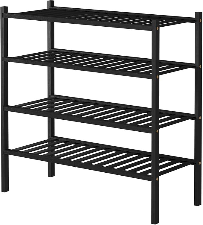 4 Tier Bamboo Shoe Rack for Closet Free Standing Wood Shoe Shelf for Entryway Small Space Stackable 27