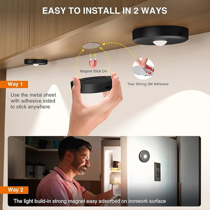 Puck Lights Cordless with Remote Control, 2200mAh Rechargeable Under Counter Lighting,3 Color Temperatures Dimmable Under Cabinet,Closet Light,Tap Light for Hallway (Black, 5PCS)