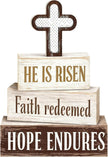 Easter Decorations - He Is Risen Cross Tiered Tray Decor - Faith Redeemed Religious Wooden Tabletop Sign - Farmhouse Easter Christian Home Decor Indoor - Spring Home Decor for Living Room, Kitchen Counter, Seasonal Farmhouse Display