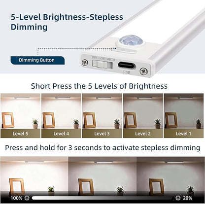 4 Pack Under Cabinet Lighting, Rechargeable Motion Sensor Light Indoor, Wireless Dimmable Magnetic Closet Lights, 32 LED Under Counter Lights for Kitchen, Wardrobe, Stairs, White Light