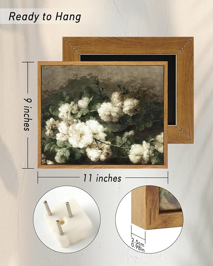 InSimSea Framed Canvas Wall Art Vintage Decor, Flower Prints Room Wall Decor, Botanical Prints Wall Art for Living Room Decorations, Rustic Artwork for Bathroom Bedroom, 9