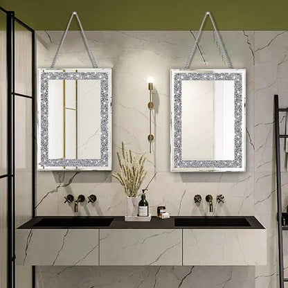 2 Piece Wall Mirrors, Crush Diamond Wall Décor Silver Decorative Mirrors for Living Room , Bedroom, Bathroom. (11”x15”)