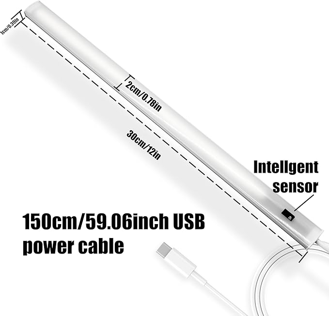 Under Cabinet Led Lighting with Hand Wave, 12 Inch Light Strip Bar, Daylight White 6000K Dimmable in USB Light, Small Thin Led Under Counter Lighting for Kitchen/Room/Shelf/Desk/Display Case (1)