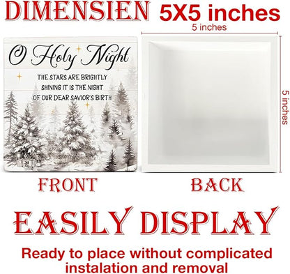 Holy Night Christmas Decor, Christian Decorations, Christmas the Nativity Wooden Sign Rustic Home Shelf Desk Decor 5 x 5 Inches