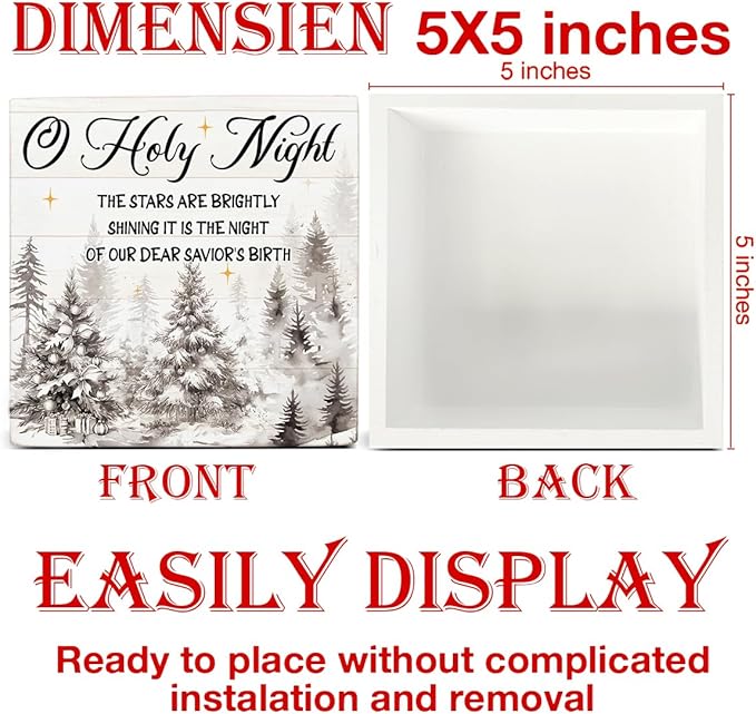 Holy Night Christmas Decor, Christian Decorations, Christmas the Nativity Wooden Sign Rustic Home Shelf Desk Decor 5 x 5 Inches