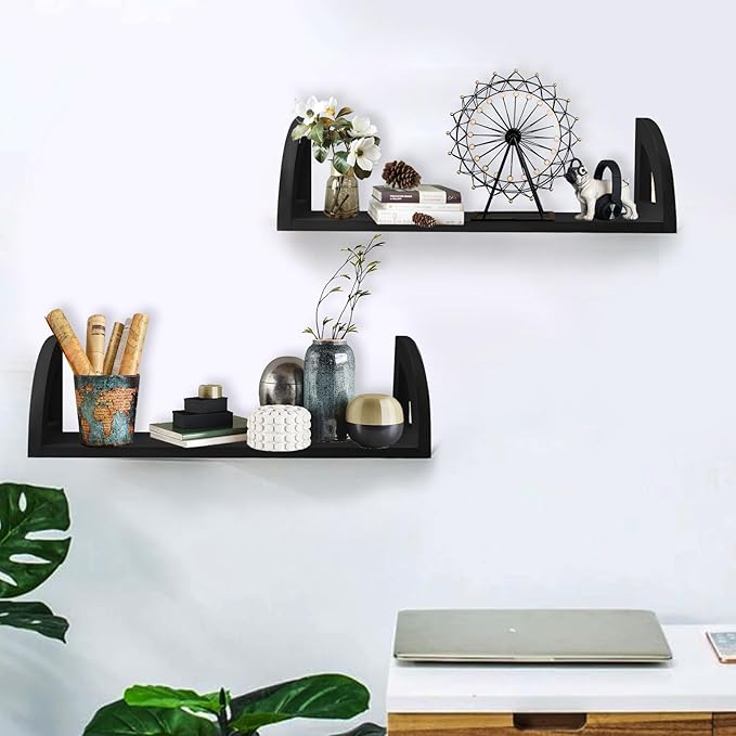2 Pieces Rattan Wall Shelf ,16 inch Floating Shelves ,Rustic Wood Wall Mounted Storage Shelves ,Long Hanging Shelf, Natural Mounted Floating Shelvesfor Living Room Bathroom Kitchen BohoWall Decor
