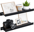Small Shelves for Wall, Metal Floating Shelves Wall Mounted with Lip for Storage No Wobble, Heavy Duty Wall Shelves for Bathroom/Kitchen/Bedroom/Small Spaces, Black 16 inch 2 Pack