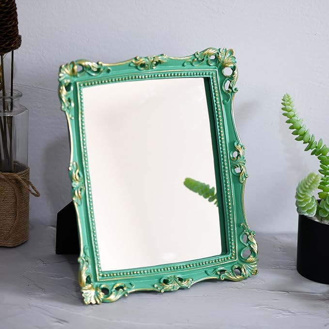 Funerom Vintage 11 x 9.5 inch Decorative Mirror, Wall Mounted & Tabletop Makeup Mirror ，Square (Light Green)