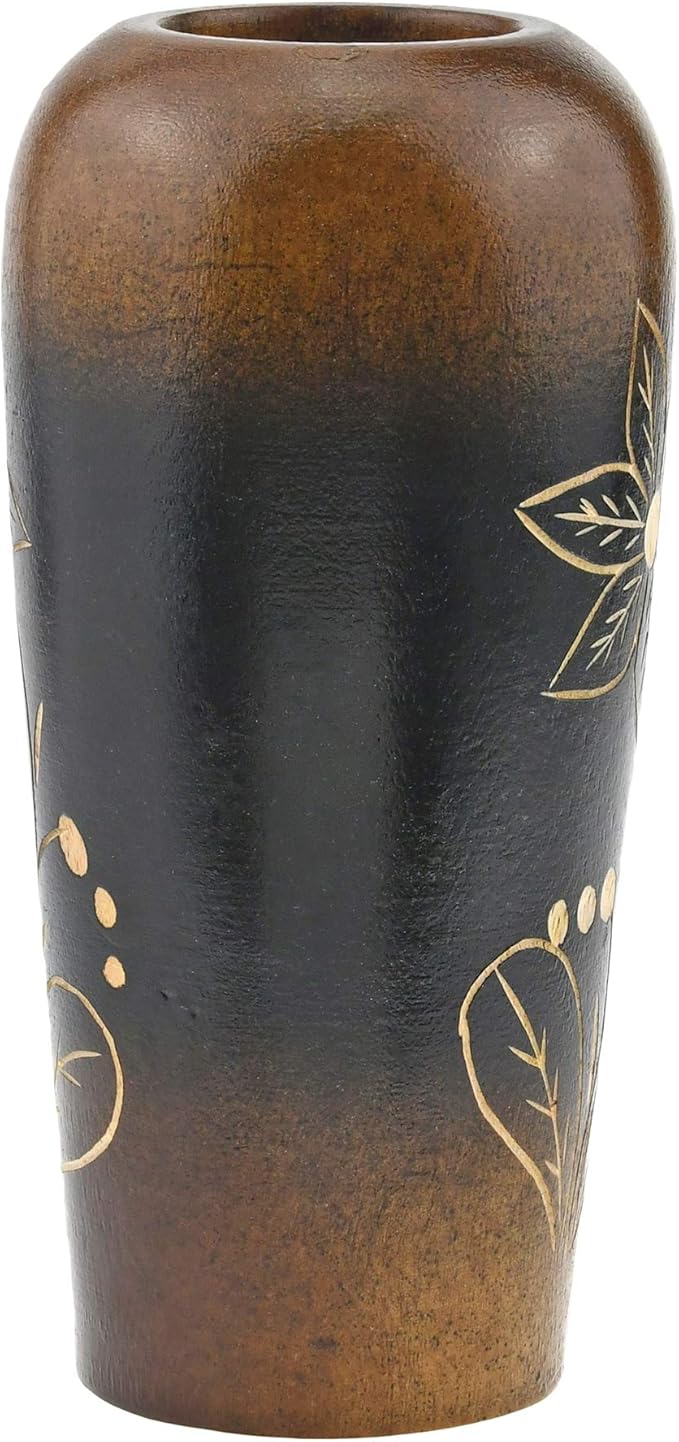 AeraVida Blooming Delicate Daisy Mango Tree Wood Flower Vase | Hand-Carved Brown and Black Decorative Piece for Home Décor | Handmade Natural Wooden Accent for Dried or Artificial Blooms