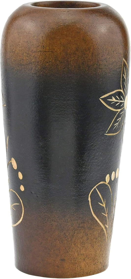 AeraVida Blooming Delicate Daisy Mango Tree Wood Flower Vase | Hand-Carved Brown and Black Decorative Piece for Home Décor | Handmade Natural Wooden Accent for Dried or Artificial Blooms