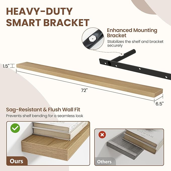 72 Inch Floating Shelves for Wall 2 Pack, 72