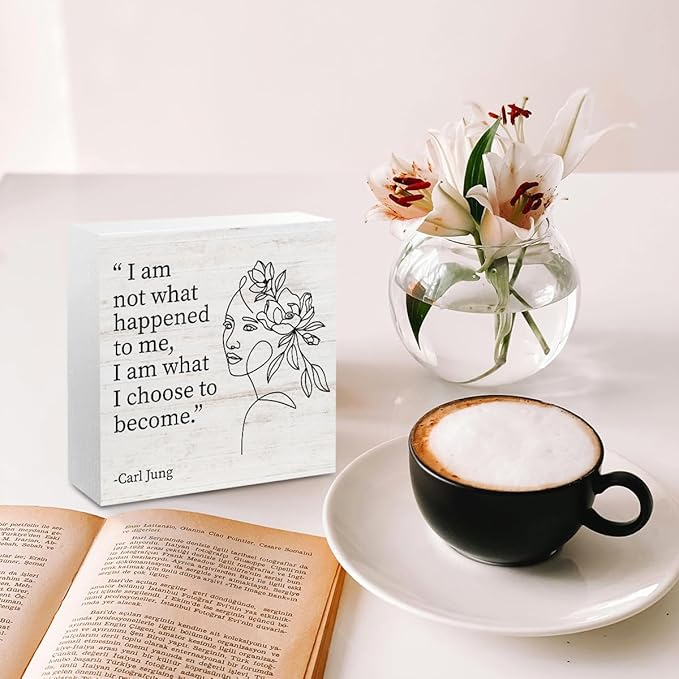 Therapy Office Desk Decor Wood Box Sign，I Am What I Choose to Become, Wooden Box Desk Decoration Signs, Mental Health Office Decor for Home, Mental Health Gifts for Counselor Psychologist Therapist