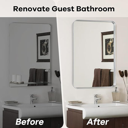 Bathroom Mirror Wall - 24x36 Inch Silver Framed Rectangular Mirror for Bathroom Over Sink, Brushed Metal Frame Mirrors for Restroom, Entryway