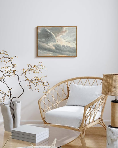InSimSea Framed Canvas Wall Art Vintage Decor, Room Decor Classical Oil Painting Canvas Prints Study of Clouds with a Sunset near Rome Vintage Landscape Wall Art Home Decor, 12"x16"