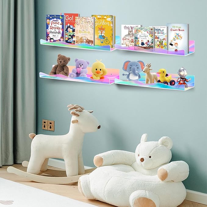 4 Pack Iridescent Acrylic Floating Shelves, 15.7