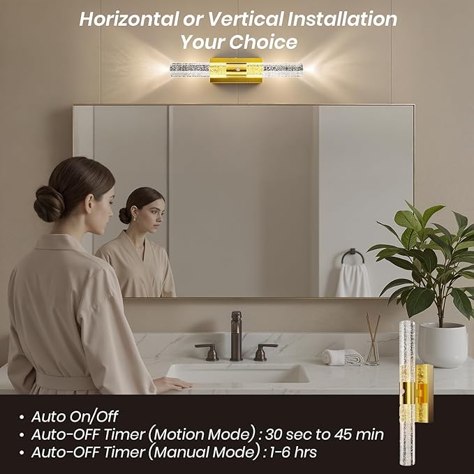 Motion Sensor Wall Sconces Battery Operated Set of 2, Rechargeable Wall Sconce, 3CCT Battery Wall Sconce, 12000mAh Dimmable with Remote for Bedroom, Living room, Hallway (15.3 inch - Gold - 2 Pack)