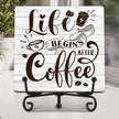 Coffee Bar Decor, Farmhouse Kitchen Table Decor, Coffee Station Accessories, Wooden Decorative Sign with Iron Stand for Table Desk Shelf Display-E21
