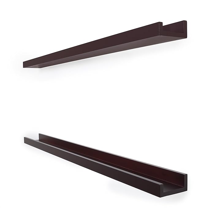 Kiera Grace Floating Shelves for Wall, Engineered Wood Picture Frame Wall Shelves, Easy to Assemble Display Shelves, Ideal for Home Decor, Pack of 2, 44" L x 4" W x 2" H, Espresso