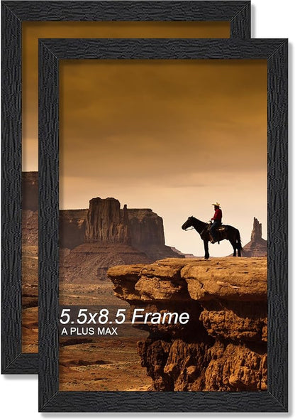 A PLUS MAX 5.5x8.5 Picture Frame Set of 2, Black Engineered Wood Frame for 5.5 x 8.5 Inch Picture Poster Photo, Light Weight 5.5 by 8.5 Frame with Wood-grain for Wall - 2 Pack/Black/5.5"x8.5"