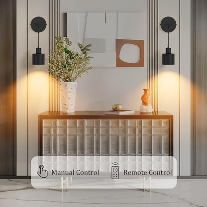 Wall Light Battery Operated Wall Sconces Set of 2,Black Indoor Wireless Wall Sconce No Hardwired 3000K-6000K Dimmable Remote Control(Bulbs Include)
