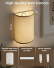EZVALO Battery Operated Wall Sconce, Wireless Wall Sconces Set of Two with Remote, 3 Color & 80 RGB Rechargeable Wall Lights, Dimmable, Timer, White Linen Shade Wall Decor for Bedroom, Living Room