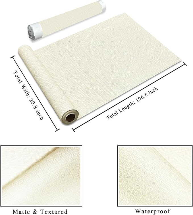 20.8" x 196.8" Textured Wallpaper, Beige Grasscloth Peel and Stick Wallpaper for Bedroom Bathroom Laundry Room RV Stick and Peel Wall Paper Thickened