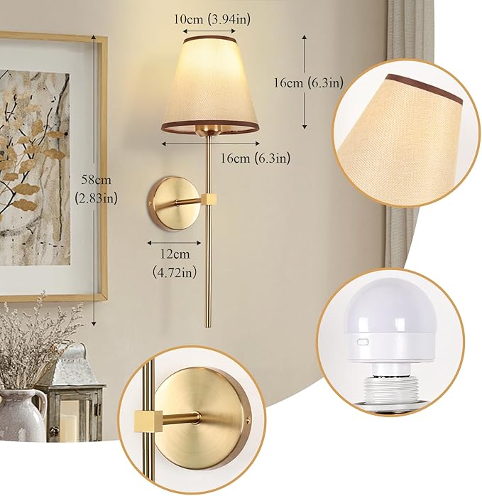 Battery Operated Wall Sconces Sets of 2,Indoor not Hardwired White Fabric lampshade Fixtures,Rechargeable Wireless 10 Colors Wall Lights with Dimmable Remote Control,for Bedroom Living Room