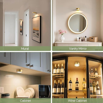 L LOHAS LED Gold 3Pcs Battery Operated Picture Light, Magnetic LED Painting Light with Remote, Dimmable and Timer, Art Display Light for Picture Frame Paintings, Wireless Wall Decor Puck Lights, 3CCT