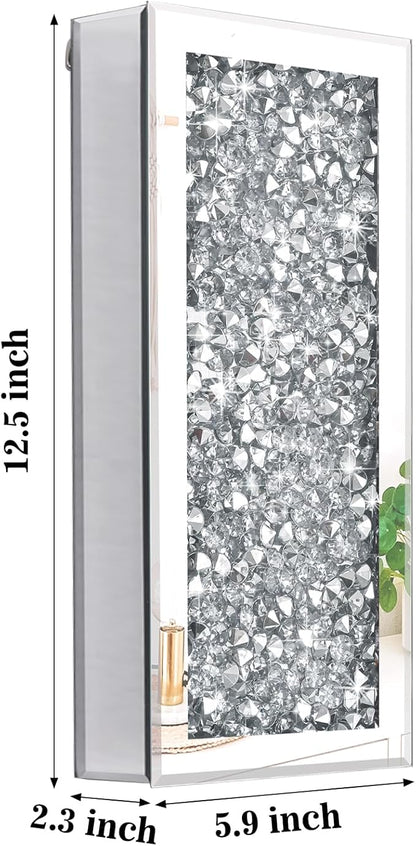 Crushed Diamond Mirrored Wall Decor Vase Crystal Silver Mirror Flower Vase Stunning Decorative Glass Hanging Planter for Home Decor Living Room Dining Room Bedroom Wall Decor.Can't Hold Water(2 Set)
