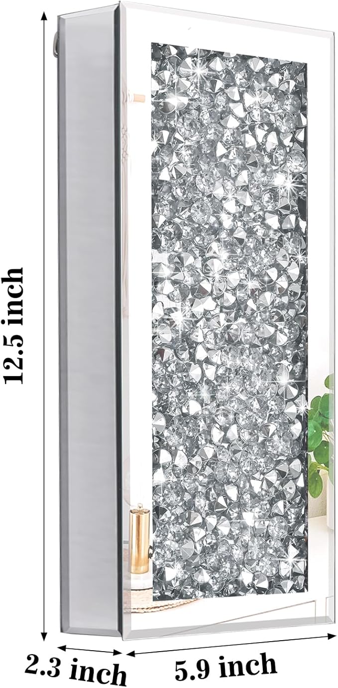 Crushed Diamond Mirrored Wall Decor Vase Crystal Silver Mirror Flower Vase Stunning Decorative Glass Hanging Planter for Home Decor Living Room Dining Room Bedroom Wall Decor.Can't Hold Water(2 Set)