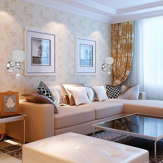 TISLYCO Crystal Wall Sconces Set of Two, Modern Wall Light Sconces Wall Lighting with Hanging Crystal Ball, Wall Mount Lamp Bedside Wall Lamp Silver Sconces Wall Light for Bedroom Living Room Hallway