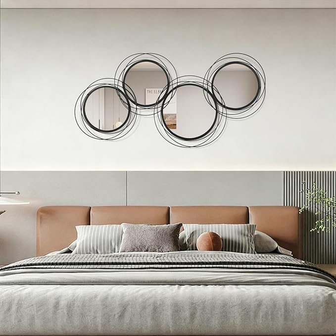 Black Wall Mirror Set, Metal Framed Round Mirror 4 Pack Circle Modern Decorative Mirrors for Living Room Bedroom Bathroom Entryway 20x40 Inch Home Decor