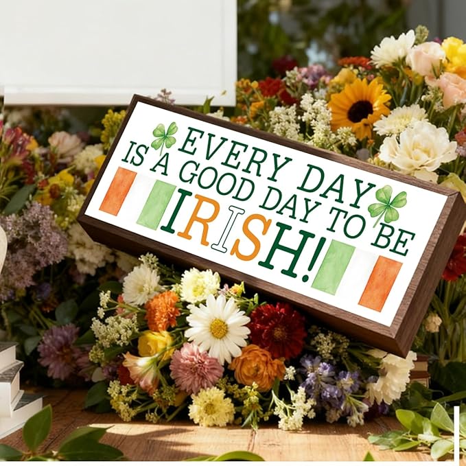 St Patricks Day Wooden Table Sign, Farmhouse Decor for St. Patrick's Days, Decorative Wooden Box Signs, Home Decor, Irish Pride Gift, A Good Day to Be Irish Sign, 9.5x3.1x1 inches