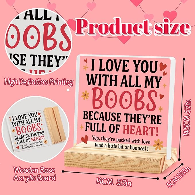 Valentines Desk Decor, Happy Valentine's Day Home Office Table Sign for Porch Tiered Tray Shelf Party, Rustic Romantic Acrylic Gifts Decorations for Him Her Wife, They're Full Of Heart