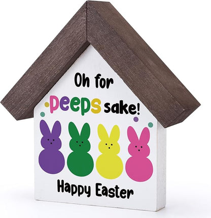 MBL Easter Bunny Decor Decorations - Funny Wood Bunny Rabbit Easter Centerpieces Basket Stuffers Essentials Office Home Kitchen Bathroom Shelf Table Farmhouse Tiered Tray Decor for Women Men Friends