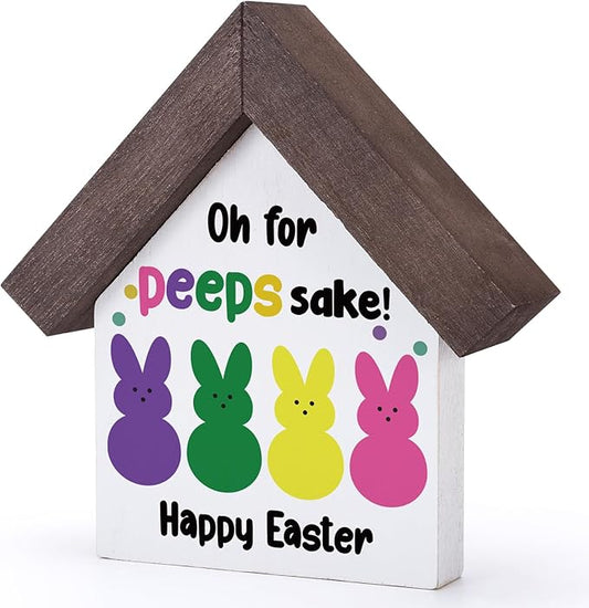 MBL Easter Bunny Decor Decorations - Funny Wood Bunny Rabbit Easter Centerpieces Basket Stuffers Essentials Office Home Kitchen Bathroom Shelf Table Farmhouse Tiered Tray Decor for Women Men Friends