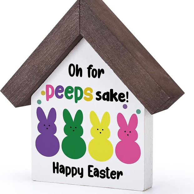 MBL Easter Bunny Decor Decorations - Funny Wood Bunny Rabbit Easter Centerpieces Basket Stuffers Essentials Office Home Kitchen Bathroom Shelf Table Farmhouse Tiered Tray Decor for Women Men Friends
