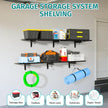 2 Pack Garage Wall Shelving, 46'' x 12.6'' Garage Shelf Wall Mounted, Heavy Duty Storage Shelves 360 LBS Capacity, Floating Storage Rack with 8 Hooks, Metal Shelf Organizer for Basement, Workshop