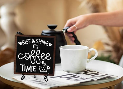 Coffee Desk Decor Sign, Coffee Time Sign With Stand For Farmhouse Home Kitchen Table, Wine Sign For Farmhouse Home Kitchen Bar Shelf Table, Gifts For Family Friend Coworker, B14