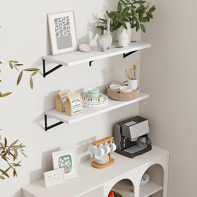 Axeman Floating Shelves for Wall White - 36 Inch Wide x 12 Inch Deep Wall Shelves Set of 2 - White Deep Wood Floating Shelves for Living Room Bedroom Laundry Room