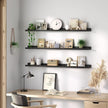 HOOBRO Floating Shelves, Wall Shelf Set of 3, 47.2 Inches Hanging Shelf with Raised Edge and Invisible Brackets, for Bathroom, Bedroom, Kitchen, Office, Living Room Decor, Black BK92BJ01