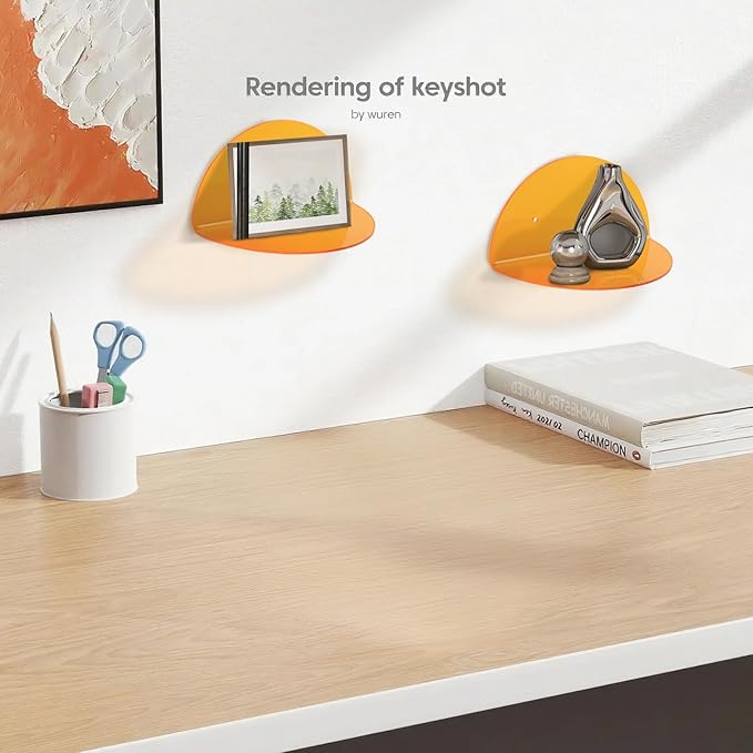 Lesnala 2Pcs Small Acrylic Shelves Floating Shelves for Wall Orange Wall Mounted Display Shelf with Stickers and Screws for Bathroom Bedroom Living Room Office Decor,7.9 Inch